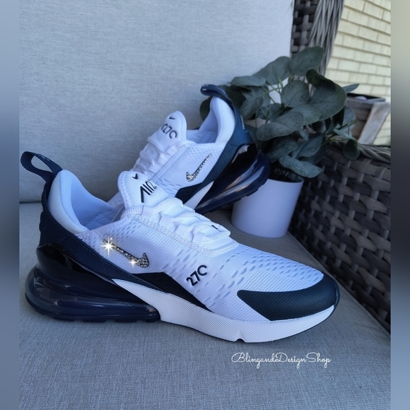 Bling Nikes Air Max 270 Sneakers Shoes with Clear Crystals Womens White Teal - Picture 2 of 9